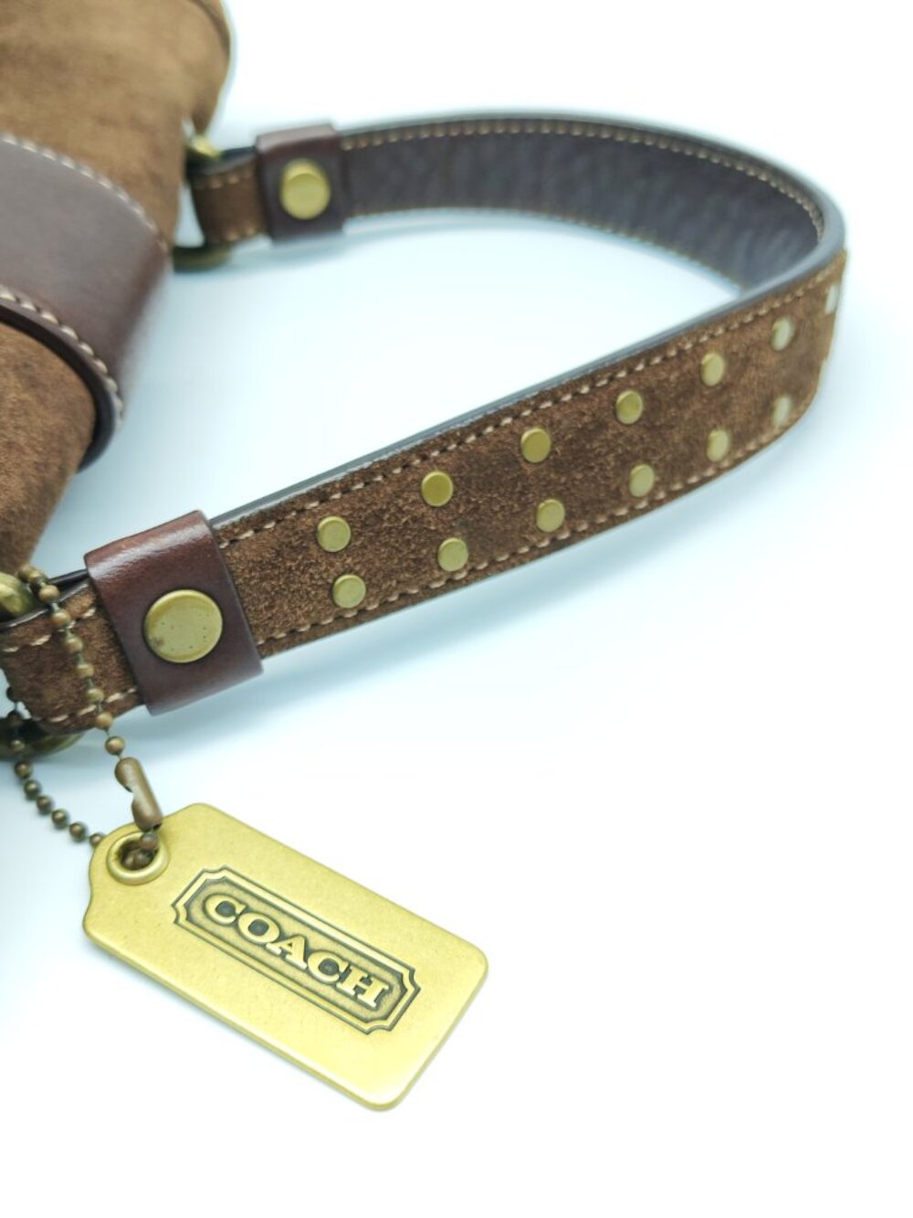 Coach Soho Signature Canvas Suede Buckle Flap Satchel Handbag Brown Studded Y2K - Picture 14 of 15